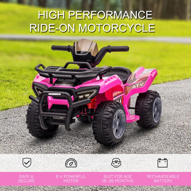 HOMCOM Electric Quad για παιδιά 18-36 μηνών με επαναφορτιζόμενη μπαταρία 6V, σε μέταλλο και PP, 70x42x45 cm, Ροζ 370-189V90PK