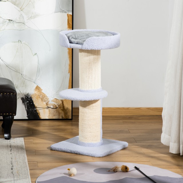PawHut Cat Scratching Post με κρεβάτι, βελούδινο κάλυμμα και στύλο Sisal, 45x45x91cm, γαλάζιο D30-269LB