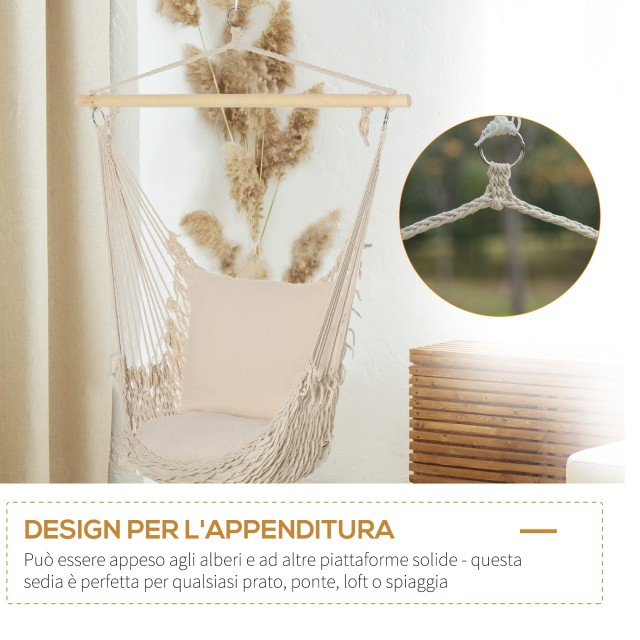 Κούνια Outsunny Hammock με επένδυση με σχοινί για εσωτερικούς και εξωτερικούς χώρους, λευκό 84A-192