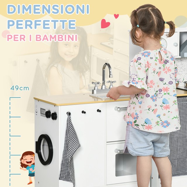 HOMCOM Play Kitchen 2 Τεμάχια για παιδιά 3-6 ετών με μαγειρικά σκεύη, φώτα και ηχητικά εφέ, από MDF και PP 350-141V00WT