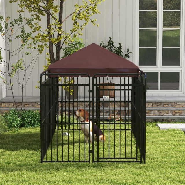 PawHut Outdoor Metal Dog Run with Roof, 282x121x159cm, Καφέ D02-175V00BN