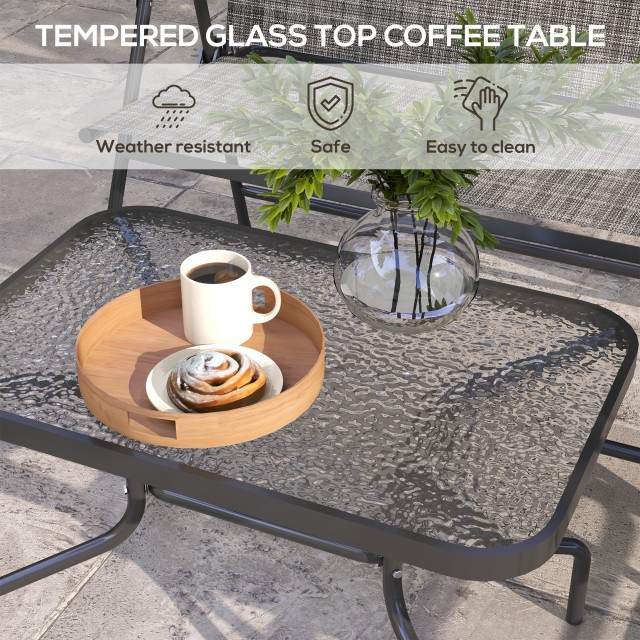 Σετ σαλονιού Outsunny Garden με Γυάλινο Τραπεζάκι Σαλονιού, 2 Πτυσσ...