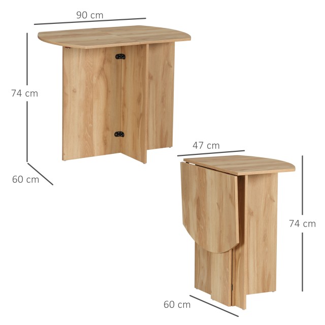 Πτυσσόμενο Ξύλινο Τραπέζι 90 x 60 x 74 cm Χρώματος Καφέ Ανοιχτό HOM...