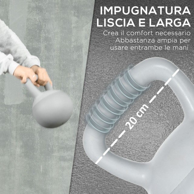 SPORTNOW Kettlebell 4kg σε PVC και μεταλλική άμμο για προπόνηση ώμων και δικεφάλων, 19x19x26 cm, γκρι A91-270V00GY