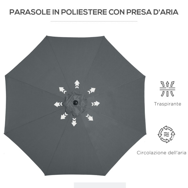 Outsunny Garden Parasol Φ300cm Ανακλινόμενη με μεταλλική μανιβέλα και σκούρο γκρι πολυεστέρα 840-070CG