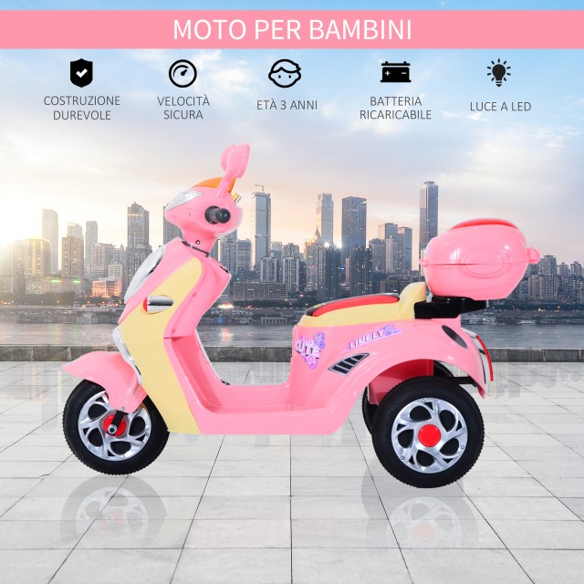 Homcom Scooter για Παιδιά Ηλεκτρικό τρίκυκλο για κορίτσια 6V με φώτα και μουσική, ροζ 370-013