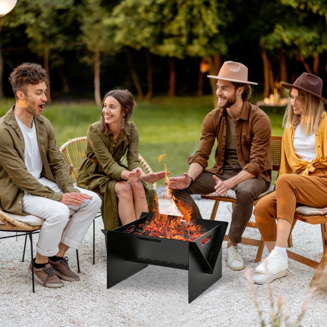 Outsunny Square Steel Garden Fire Pit με Λαβές, 50x45x30cm, Μαύρο 842-213