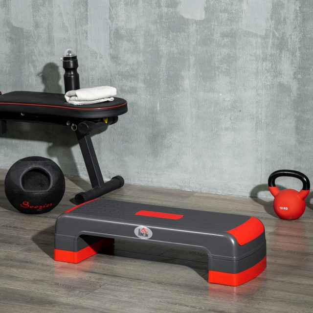 HOMCOM Step Fitness για Αερόμπικ Ρυθμιζόμενο σε 3 ύψη 10-15-20 cm σε πλαστικό, μαύρο και κόκκινο A90-298RD