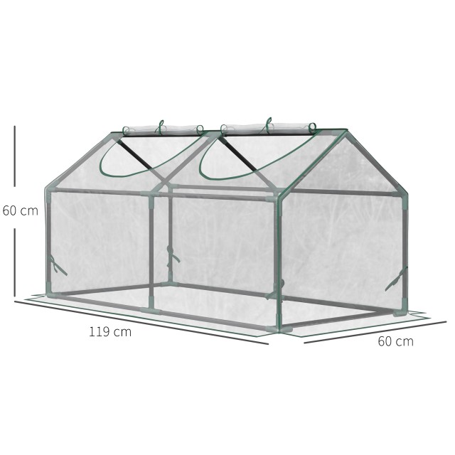 Outsunny Mini Garden Θερμοκήπιο με 2 κυλιόμενα παράθυρα και κάλυμμα PVC Anti-UV, 119x60x60cm, Διαφανές 845-368V04