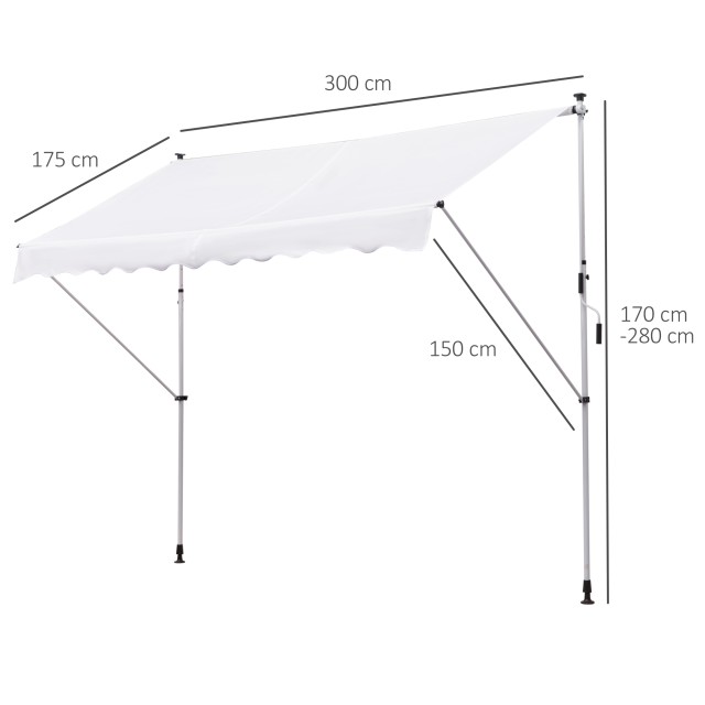 Outsunny Τέντα τοίχου με πόντους στήριξης Λευκό 300x150cm 840-183WT