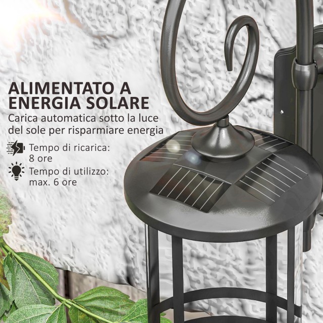 Λάμπα εξωτερικού χώρου Outsunny με ηλιακό πάνελ, IP44 αδιάβροχο και αυτόματη ανάφλεξη, μαύρο B30-052V00BK