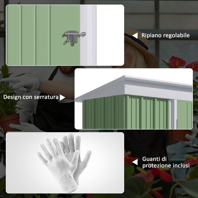 Outsunny Garden Υπόστεγο Χαλύβδινη Αποθήκη με Πόρτα που κλειδώνει, 161x95x163/181cm, Πράσινο 845-840V00YG