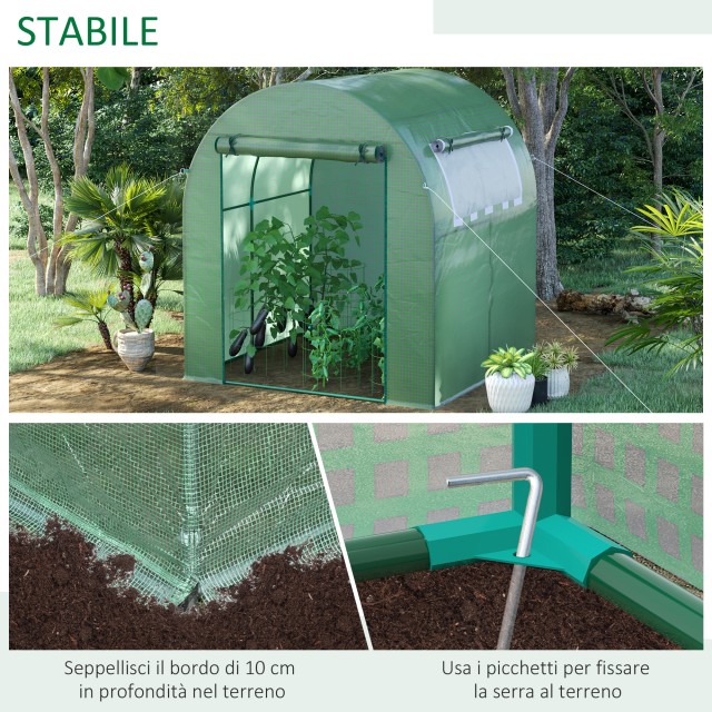 Outsunny Greenhouse Tunnel Garden με Πράσινες Πόρτες και Παράθυρα P...