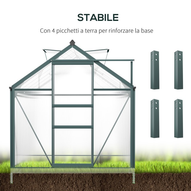 Outsunny 190x312x201cm Anti UV Polycarbonate Κήπος Θερμοκήπιο με Παράθυρο και Συρόμενη Πόρτα, Αλουμίνιο 845-059V01