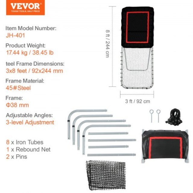 VEVOR Αναδιπλούμενος Ανακλαστήρας Λακρός 3x8 Ft, Δίχτυ Επιστροφής Β...
