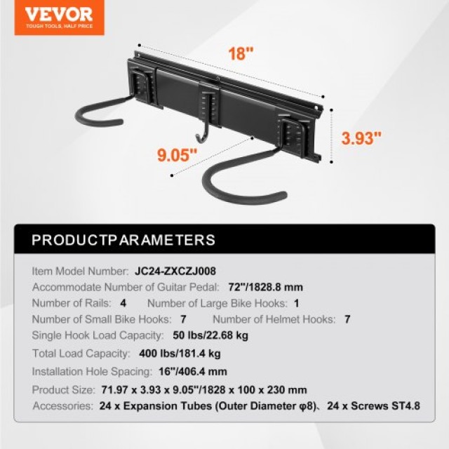 Βάση Ποδηλάτων VEVOR για 8 Ποδήλατα + 7 Κράνη  DGGJ72INCH801T2A3V0
