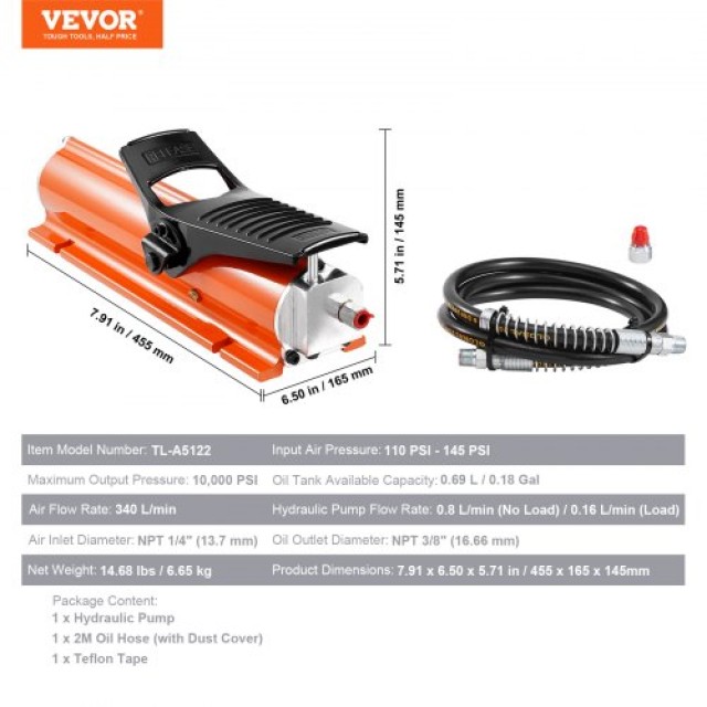 VEVOR  Αεροϋδραυλική Αντλία Ποδιού 10,000 PSI για Μηχανήματα Πλαισί...