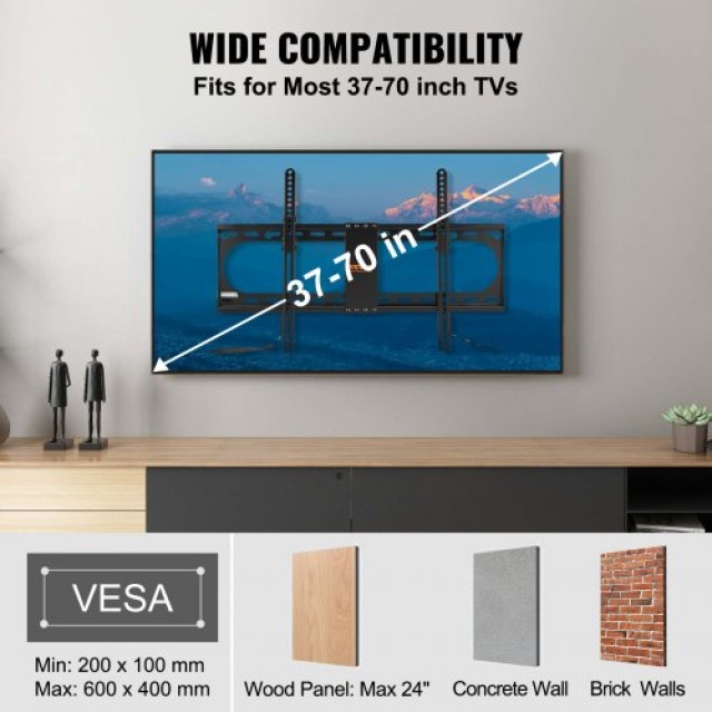 VEVOR Βάση Τοίχου TV, Συμβατή με 37-70 ίντσες, Μέγιστο VESA 600x400mm, Έως 132 lbs  BGDSZJP60040060M4V0