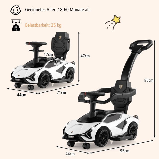 Costway Παιδικό Αυτοκίνητο Lamborghini 3-σε-1 με Αποσπώμενα Μέρη και Λειτουργίες για Παιδιά 18-60 Μηνών TQ10156BS