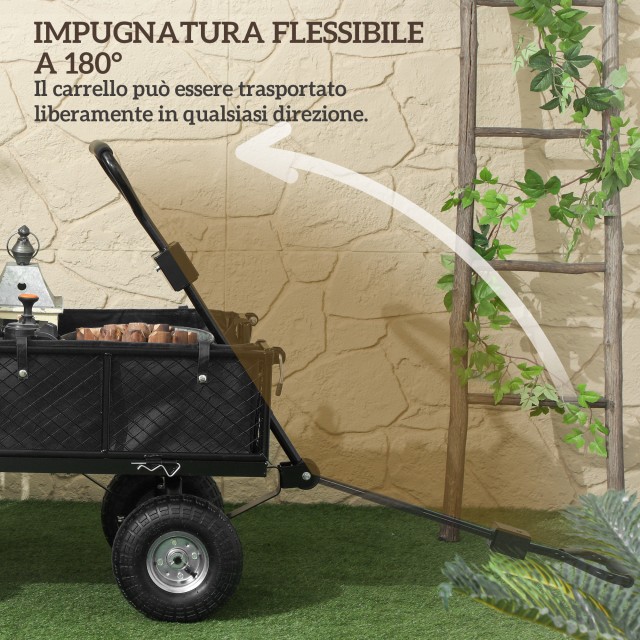 Outsunny  Καρότσι Κήπου από Ατσάλι 114L με Τσάντα Αποθήκευσης και Αφαιρούμενα Πλευρικά Τοιχώματα, 105x51x54 εκ., Μαύρο  84H-311V00BK