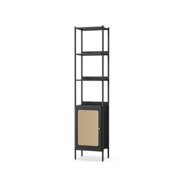 VASAGLE Βιβλιοθήκη 6 Επιπέδων με Πόρτα Rattan, Ραφιέρα για Σαλόνι 