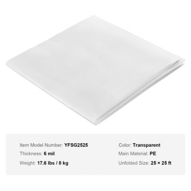 VEVOR Πλαστικό Φύλλο Θερμοκηπίου 25 x 25 ft, 6 Mil, UV Ανθεκτικό  TMWSM2525YCTVR8ESV0