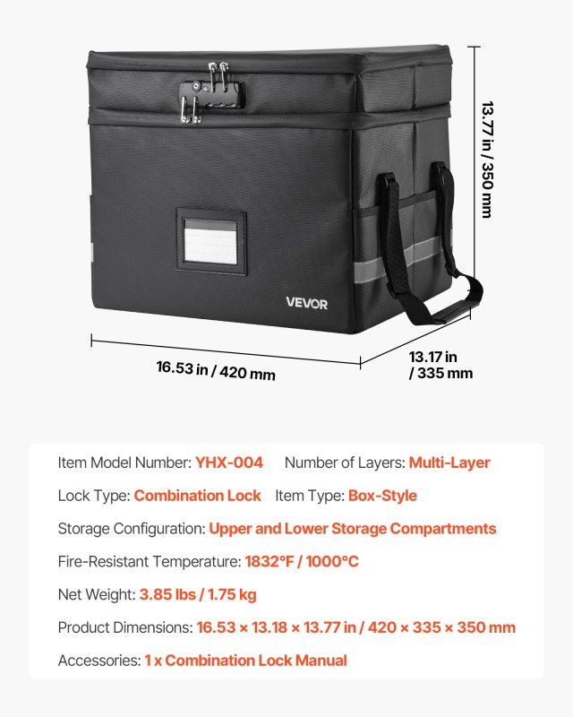VEVOR Πυρίμαχο & Αδιάβροχο Κουτί Εγγράφων 16.53x13.18x13.77 ίντσες ...