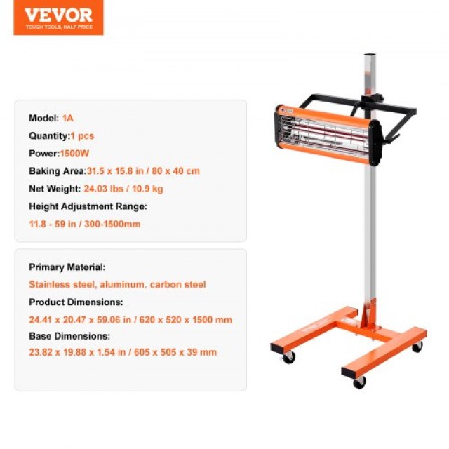 VEVOR Λάμπα Υπέρυθρης Βαφής 1500W για Στέγνωμα Αυτοκινήτων ZJSKQD1500W06IMIAV2