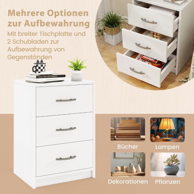 Costway  Κομοδίνο με 3 συρτάρια για κρεβάτι Boxspring, Λευκό, 38,5 x 28 x 54 cm. HU10889WH