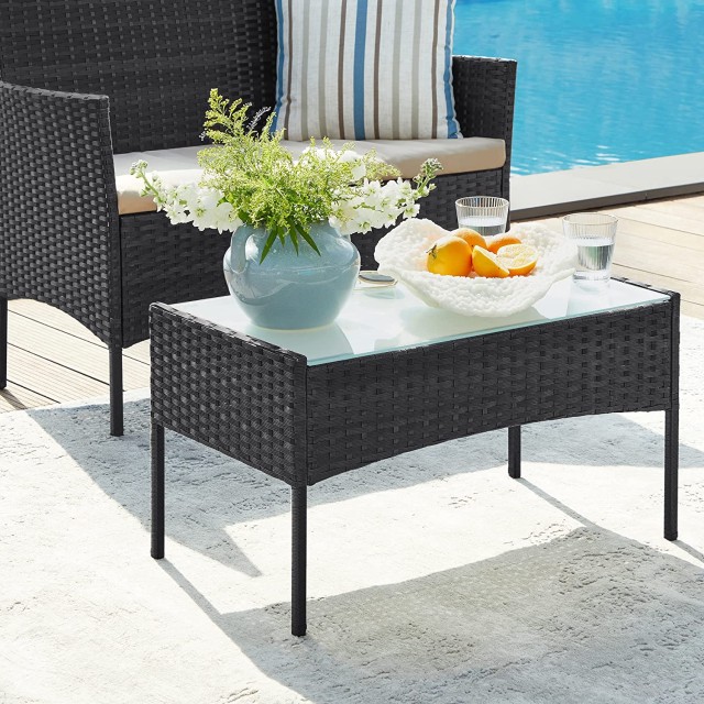 SONGMICS Σετ Έπιπλα Βεράντας - Κήπου Premium PE Polyrattan, Μαύρα,GGF004B05 