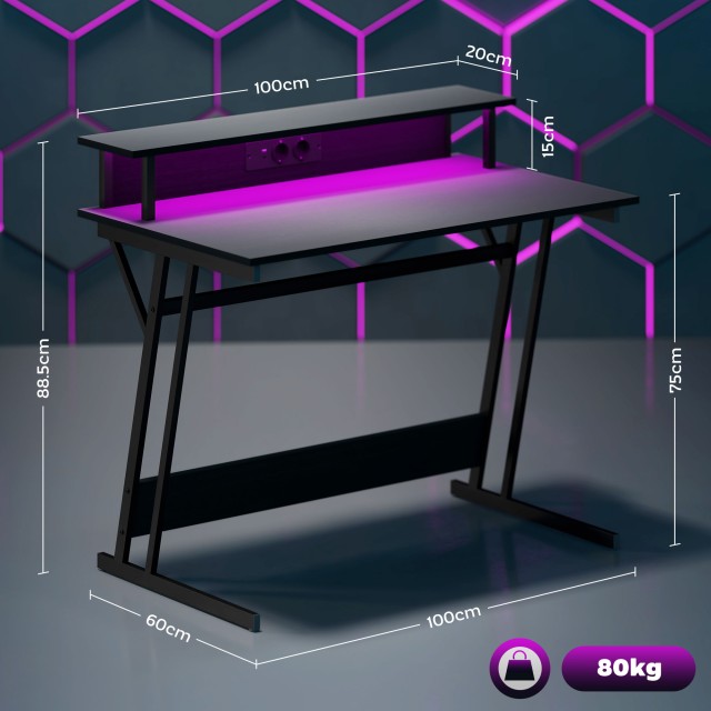 HOMCOM  Γραφείο Gaming με LED Φώτα και Υποστήριξη για Οθόνη, από Μο...