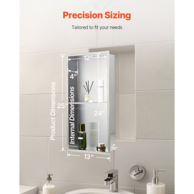 VEVOR Εντοιχισμένο Ράφι Ντους Ανοξείδωτο Ατσάλι Ασημί 33.0 x 63.5 x...