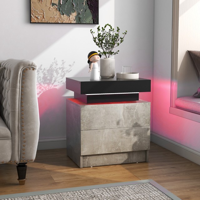 Costway Κομοδίνο με LED φωτισμό & 2 συρτάρια & τηλεχειριστήριο 45 x 35 x 52cm Γκρι JV10829