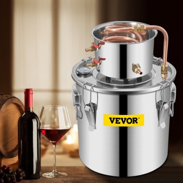 VEVOR Αποστακτήρας 12L Ανοξείδωτος με Χάλκινο Σωλήνα και Θερμόμετρο για Σπιτική Παρασκευή Ποτών Ασημί  ZLSJ3GALZLQ000001V0