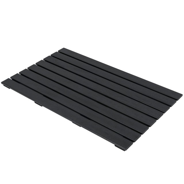 Costway Αδιάβροχο Χαλάκι Μπάνιου WPC 100 x 60 cm με Αντιολισθητική Υφή και Σχεδιασμό Λαττών NP12013BK