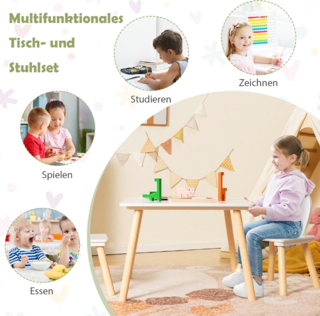 Σετ Παιδικό Τραπέζι με 2 Καρέκλες Λευκό HY10103WH Costway