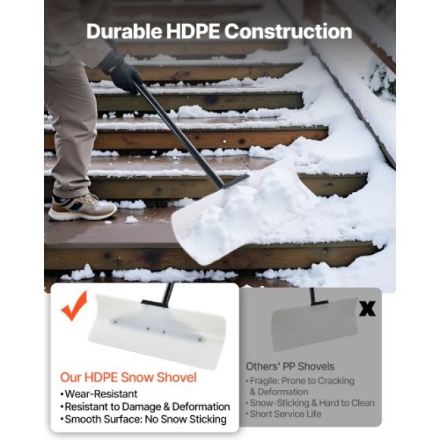 VEVOR Βαρύ Πλαστικό Φτυάρι Χιονιού 24in για Οδήγηση WLKSL2025INC5GA...
