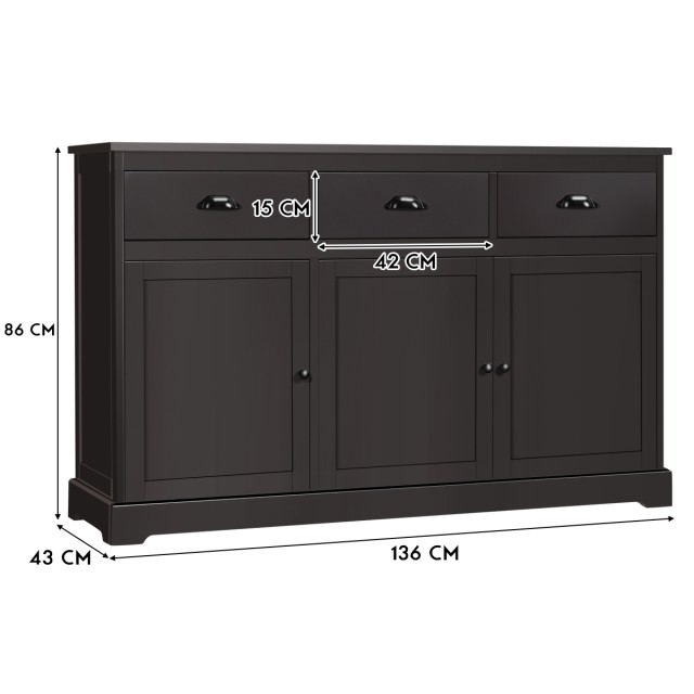 Costway Ξύλινος Μπουφές Καφέ με 3 Πόρτες 136 x 43 x 86 cm HW66311BN+