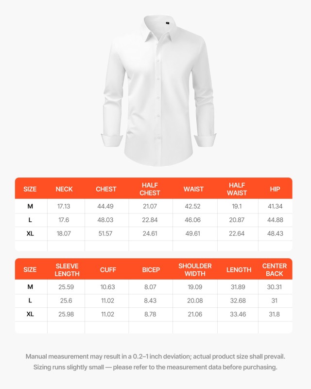 VEVOR Ανδρικό Πουκάμισο Μακρυμάνικο Slim Fit, Λευκό, X-Large, Ανθεκ...