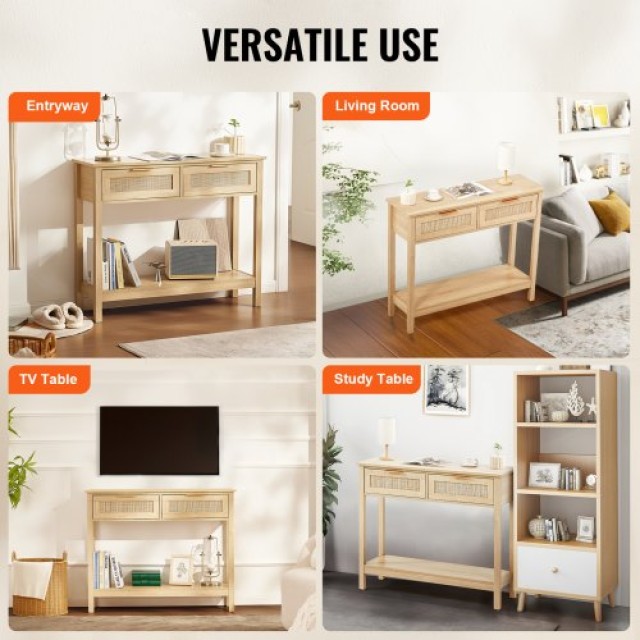 Τραπέζι Κονσόλα VEVOR Rattan με 2 Συρτάρια και Συρόμενη Πόρτα Φυσικ...