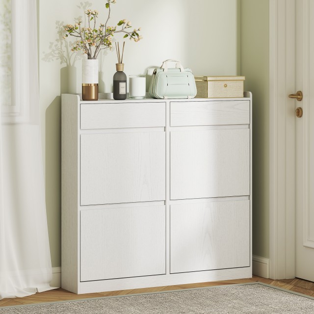 HOMCOM Λευκή Ξύλινη Σκαρπιέρα 98x19.2x95.3 cm με 4 Ριμπάτα και 2 Συ...