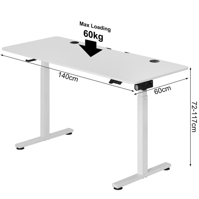 Shally Dogan  Ηλεκτρικό Ρυθμιζόμενο Γραφείο Ύψους 140x60x72-117cm Λευκός Πίνακας Ελέγχου 02840730