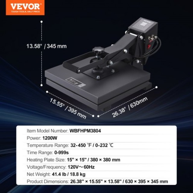 VEVOR  Θερμοπιεστήριο 15x15 για DIY T-shirt  GDSYD1515110VZG9PV2