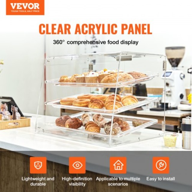 VEVOR  Εμπορική Βιτρίνα Ζαχαροπλαστικής 3 Επιπέδων, Ακρυλική με Πίσω Πόρτα & Αφαιρούμενα Ράφια YKLMBZSJYKL3LWCW3V0