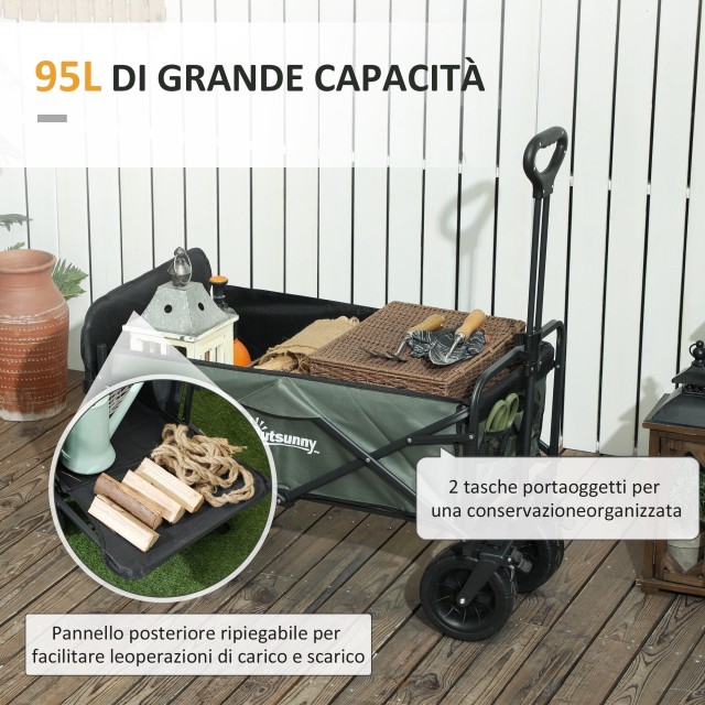 Outsunny Πτυσσόμενο Καρότσι Κήπου 95L με Ανοιγόμενο Πάνελ, από Ατσά...