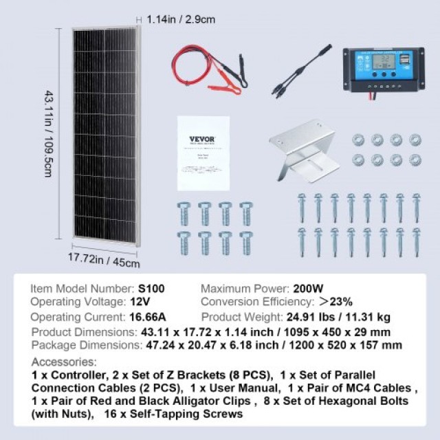 Σετ Ηλιακών Πάνελ VEVOR 200W με Ρυθμιστή Φόρτισης  GDSDJTYNBDJGBIR76V9