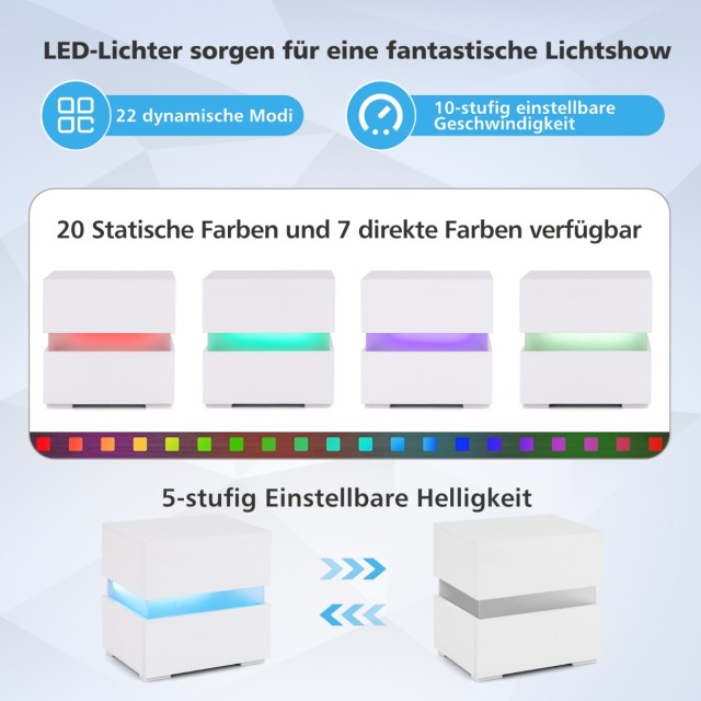 Costway  Μοντέρνο Κομοδίνο με LED Φωτισμό και Αποθηκευτικό Χώρο JV10830WH