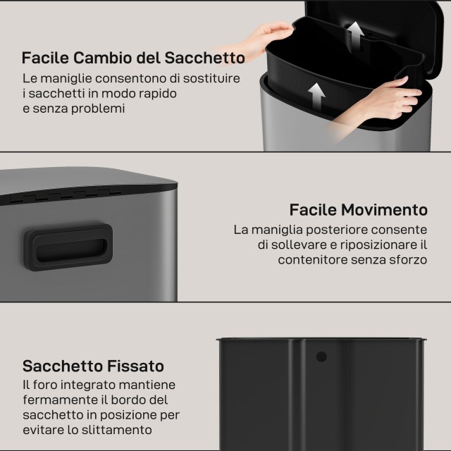 HOMCOM Κάδος Απορριμμάτων με Πεντάλ 50L με Καπάκι Αποσβενόμενης Κλε...