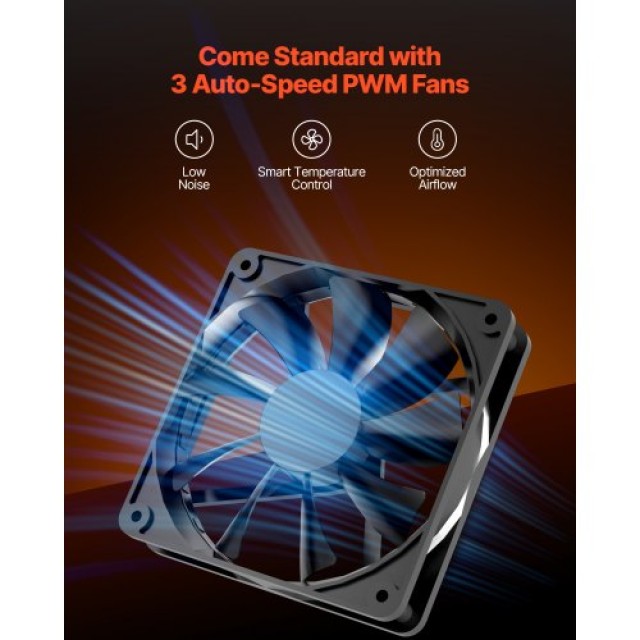 VEVOR Πύργος Υπολογιστή Gaming με 3 x140mm PWM Ανεμιστήρες για E-ATX Μητρική DNJXQT140MMPDHRHW001V9