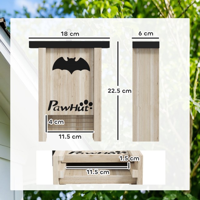 PawHut Σετ από 3 Σπιτάκια για Νυχτερίδες Bat Box από Ξύλο Έλατου, 18x6x22.5 εκ., Χρώμα Ξύλου D51-470V00ND